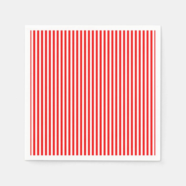 Red and White Small Size Vertical Stripes Paper Napkin (Front)