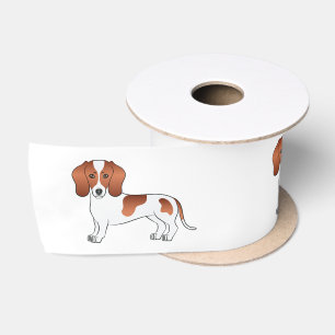 Red And White Smooth Coat Dachshund Cartoon Dogs Satin Ribbon