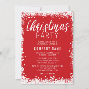 Red and White Snow Border Christmas Party Invitation