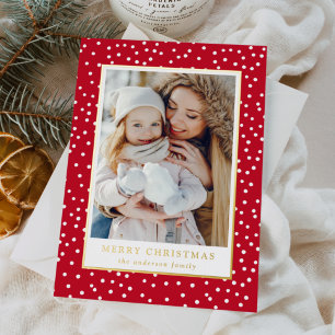 Red and White Snowballs 2 Photo Foil Holiday Card