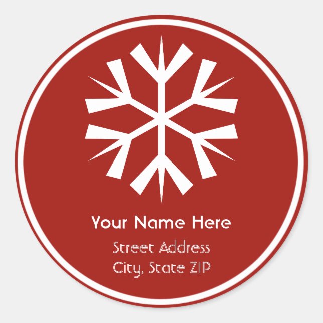 Red and White Snowflake Address Label Sticker (Front)
