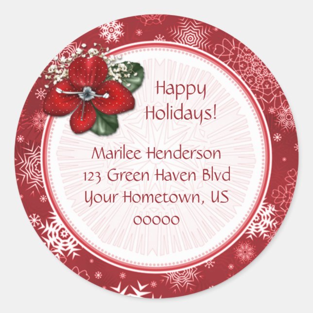 Red and White Snowflake Address Sticker (Front)