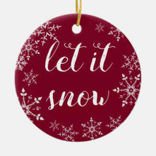Red and White Snowflake Background Christmas Ceramic Ornament
