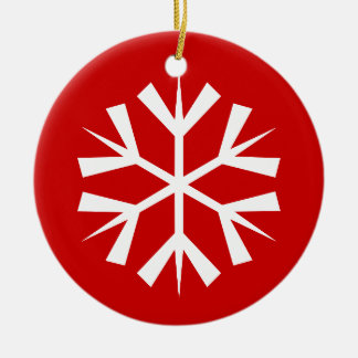 Red and White Snowflake Ceramic Ornament