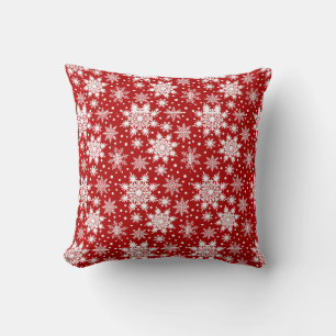 Red and White Snowflake Christmas Classic Pattern Throw Pillow