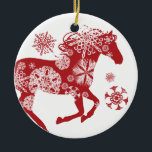 Red and White Snowflake Christmas Horse Ceramic Ornament<br><div class="desc">for matching products,  please contact the designer at www.ThePaintingPony.com</div>