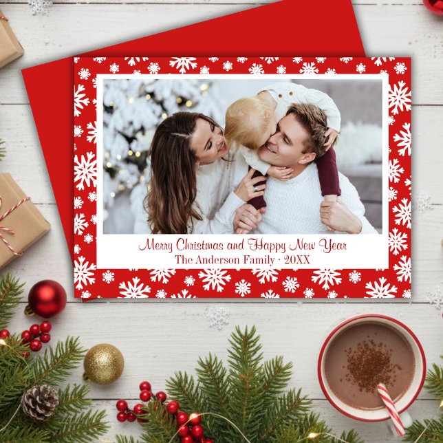 Red And White Snowflake Christmas Photo Holiday Card (Red And White Snowflake Christmas Photo Holiday Card)