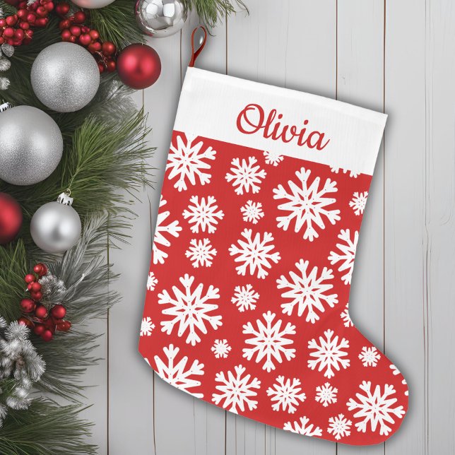 Red And White Snowflake Classic Personalized Large Christmas Stocking (Red And White Snowflake Classic Personalized Large Christmas Stocking)