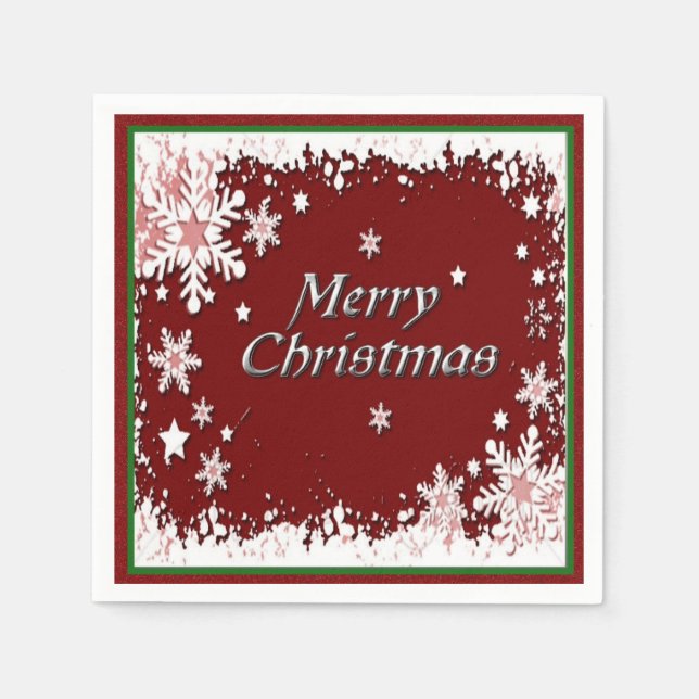 Red and White Snowflake Merry Christmas Napkins (Front)