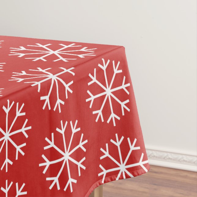 Red and white snowflake pattern Christmas Holiday Tablecloth (In Situ)