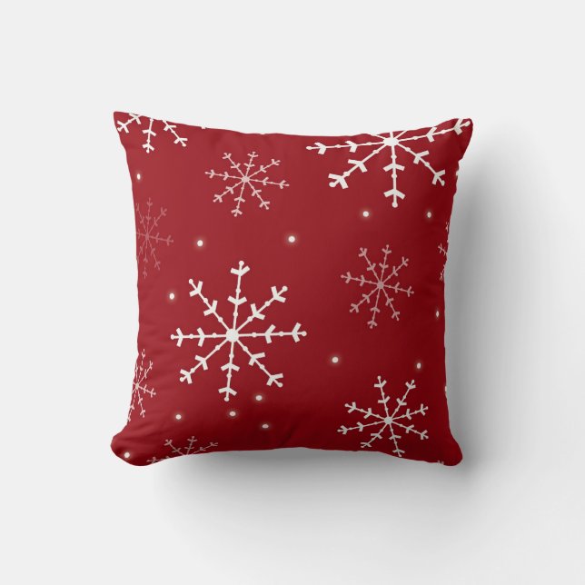 Red and White Snowflake Pillow (Front)
