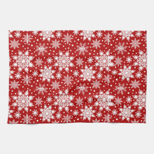 Red and White Snowflake Seamless Pattern  Kitchen Towel