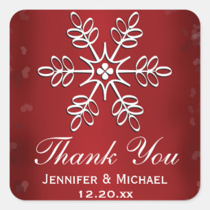 Red and White Snowflake Thank You Label