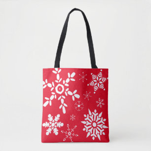 Red and White Snowflake Tote Bag