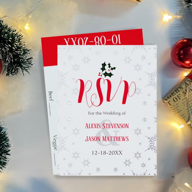 Red and White Snowflake Winter Wedding RSVP Card (Creator Uploaded)