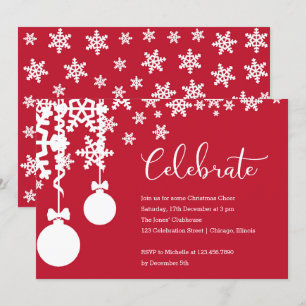 Red and White Snowflakes and Christmas Ornaments Invitation