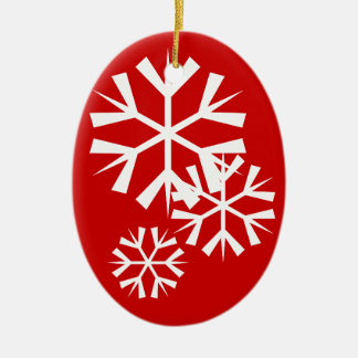 Red and White Snowflakes Ceramic Ornament