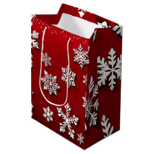 Red and White Snowflakes Christmas Medium Gift Bag