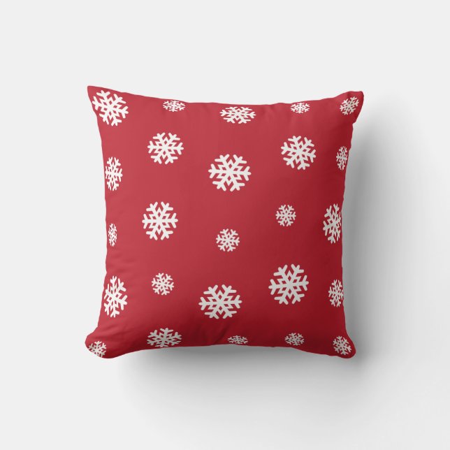 Red and White Snowflakes Pattern  | Christmas Throw Pillow (Front)