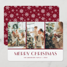Red and White Snowflakes Photo Christmas Card