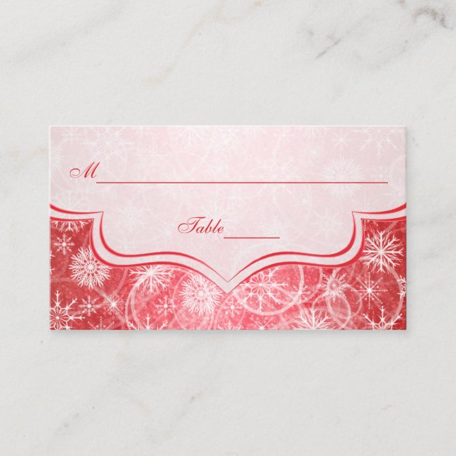 Red and White Snowflakes Placecards (Front)