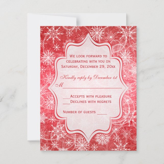 Red and White Snowflakes RSVP Card (Front)