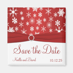 Red and White Snowflakes Save the Date Magnet