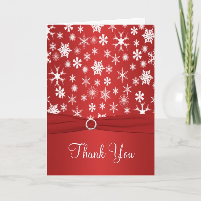 Red and White Snowflakes Thank You Card (Front)