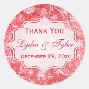 Red and White Snowflakes Wedding Favour Sticker