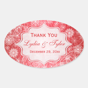 Red and White Snowflakes Wedding Favour Sticker