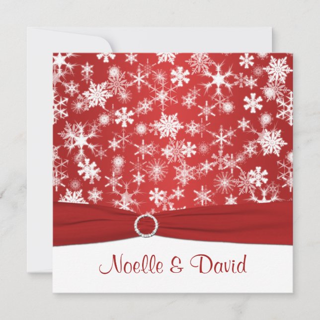 Red and White Snowflakes Wedding Invitation (Front)