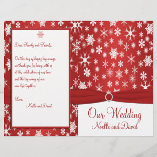 Red and White Snowflakes Wedding Program