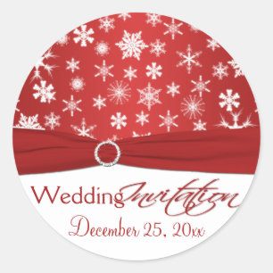 Red and White Snowflakes Wedding Sticker