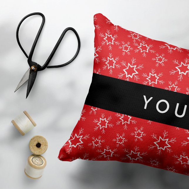 Red and White Snowflakes, Your name, Personalize Accent Pillow (Creator Uploaded)