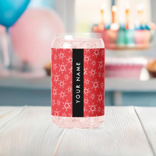 Red and White Snowflakes, Your name, Personalize Can Glass