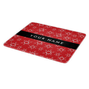 Red and White Snowflakes, Your name, Personalize Cutting Board