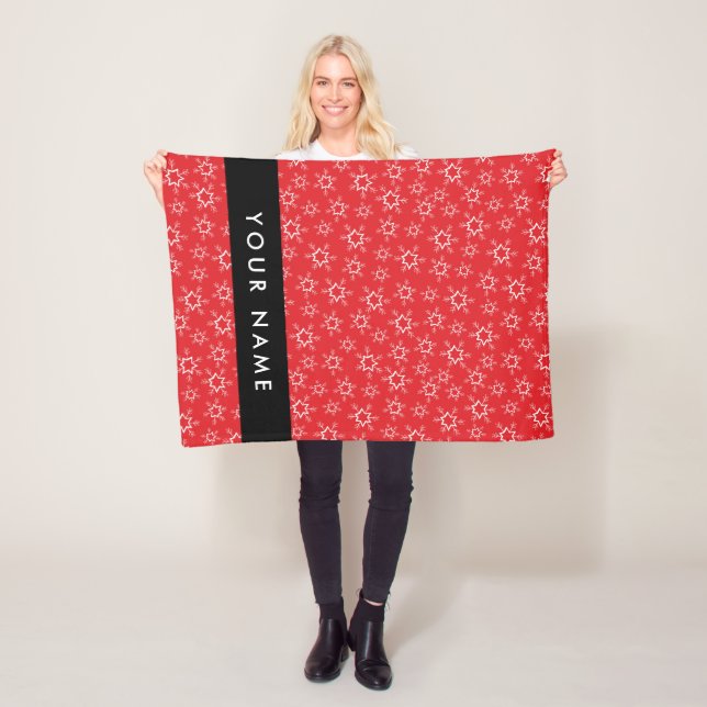 Red and White Snowflakes, Your name, Personalize Fleece Blanket (In Situ)