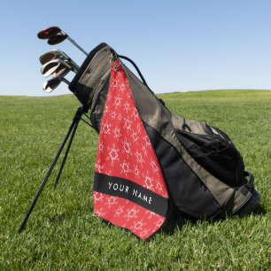Red and White Snowflakes, Your name, Personalize Golf Towel