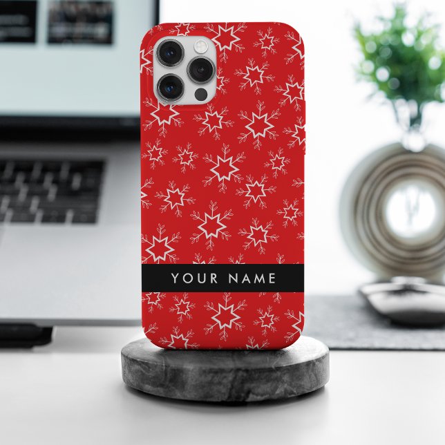 Red and White Snowflakes, Your name, Personalize iPhone Case (Creator Uploaded)