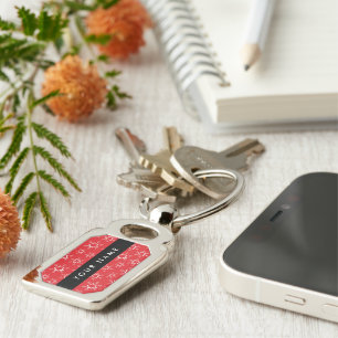 Red and White Snowflakes, Your name, Personalize Keychain