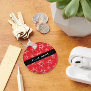 Red and White Snowflakes, Your name, Personalize Keychain