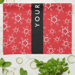 Red and White Snowflakes, Your name, Personalize Kitchen Towel