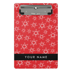 Red and White Snowflakes, Your name, Personalize Mini Clipboard