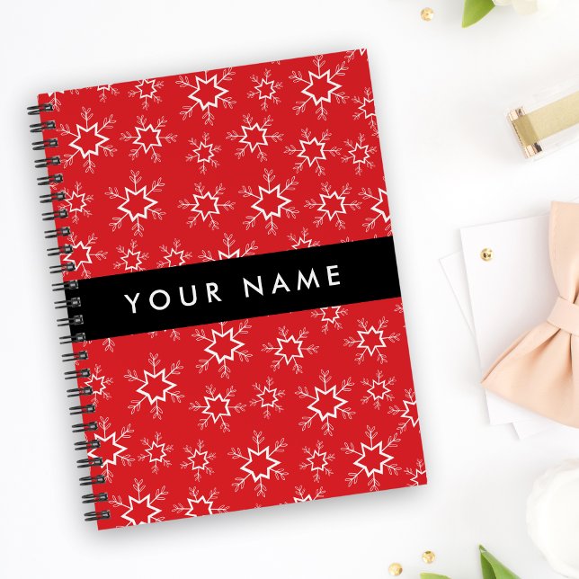 Red and White Snowflakes, Your name, Personalize Notebook (Creator Uploaded)