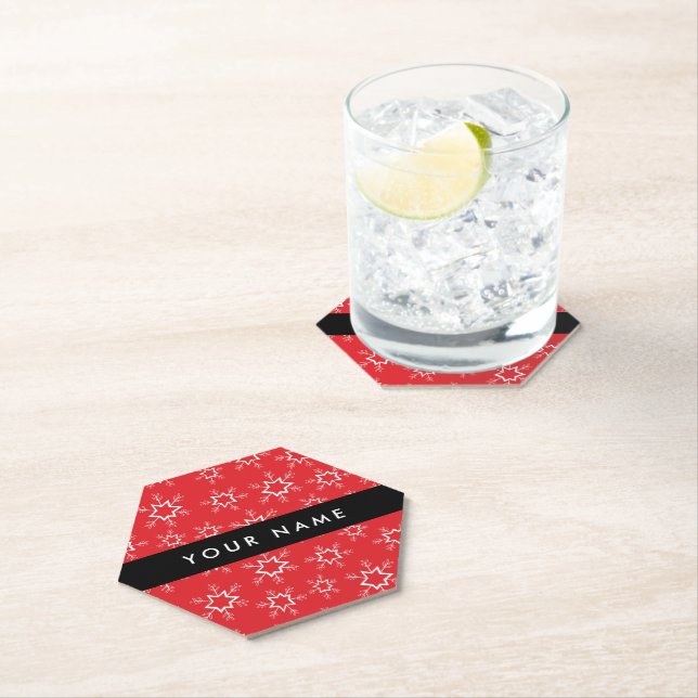 Red and White Snowflakes, Your name, Personalize Paper Coaster (Insitu)