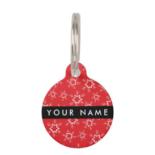 Red and White Snowflakes, Your name, Personalize Pet Tag