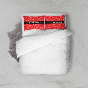 Red and White Snowflakes, Your name, Personalize Pillowcase