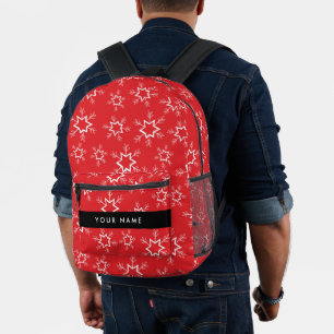 Red and White Snowflakes, Your name, Personalize Printed Backpack