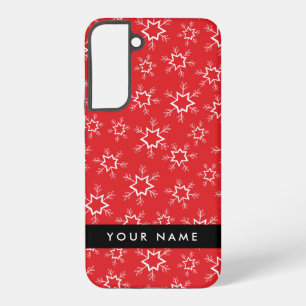 Red and White Snowflakes, Your name, Personalize Samsung Galaxy Case