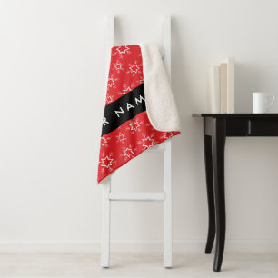 Red and White Snowflakes, Your name, Personalize Sherpa Blanket